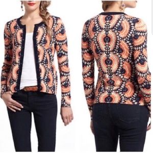 Anthropologie Tabitha Coral Printed Cardigan
